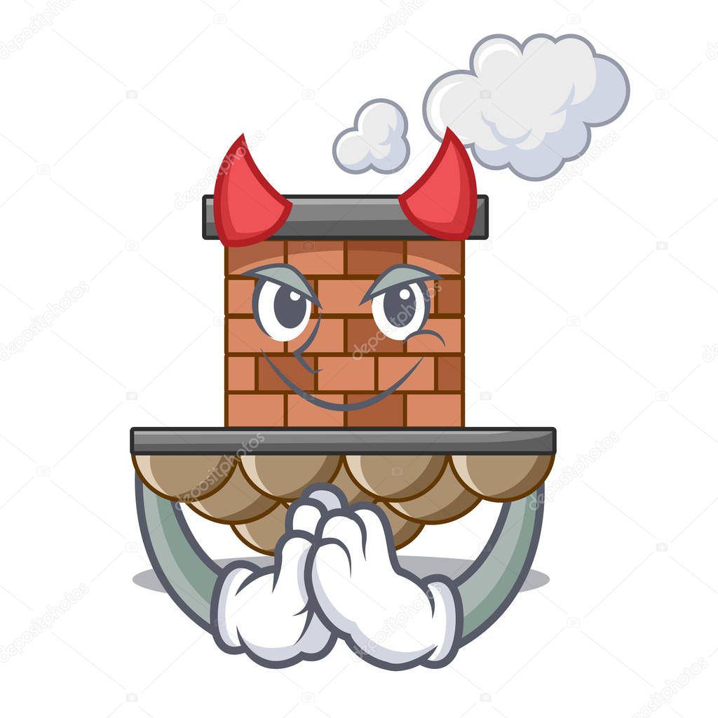 Devil miniature cartoon brick chimney above table