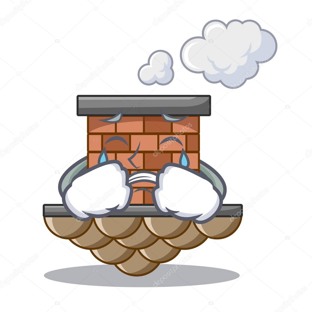 Crying miniature cartoon brick chimney above table