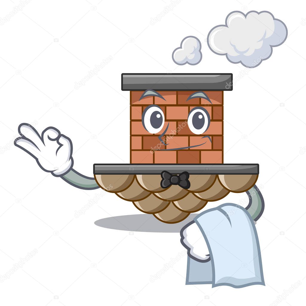 Waiter miniature cartoon brick chimney above table