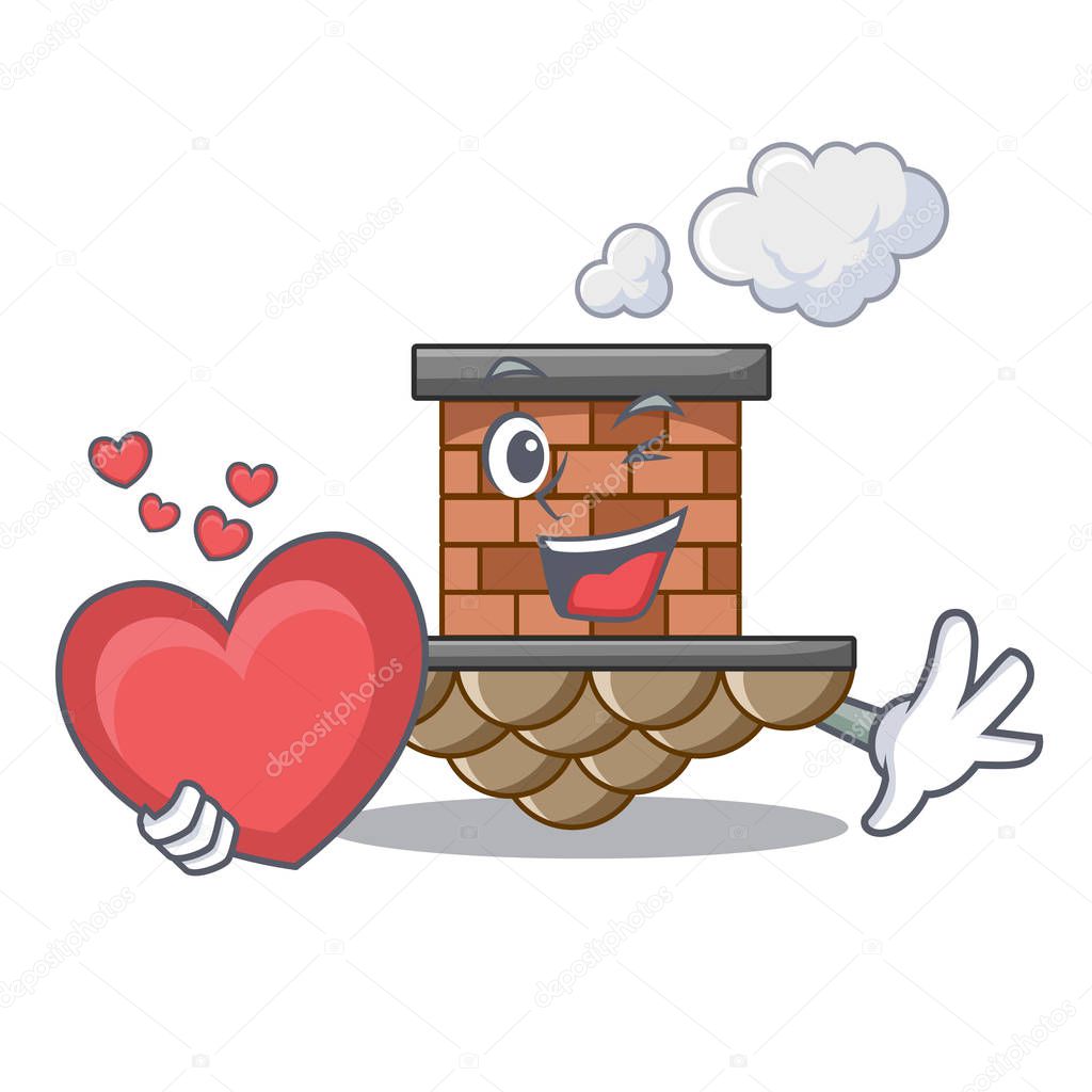 With heart miniature cartoon brick chimney above table