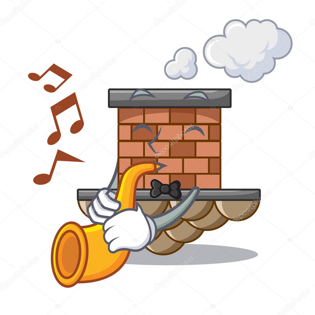 With trumpet miniature cartoon brick chimney above table