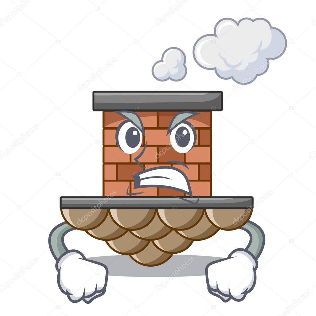 Angry miniature cartoon brick chimney above table