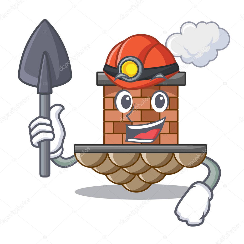 Miner miniature cartoon brick chimney above table