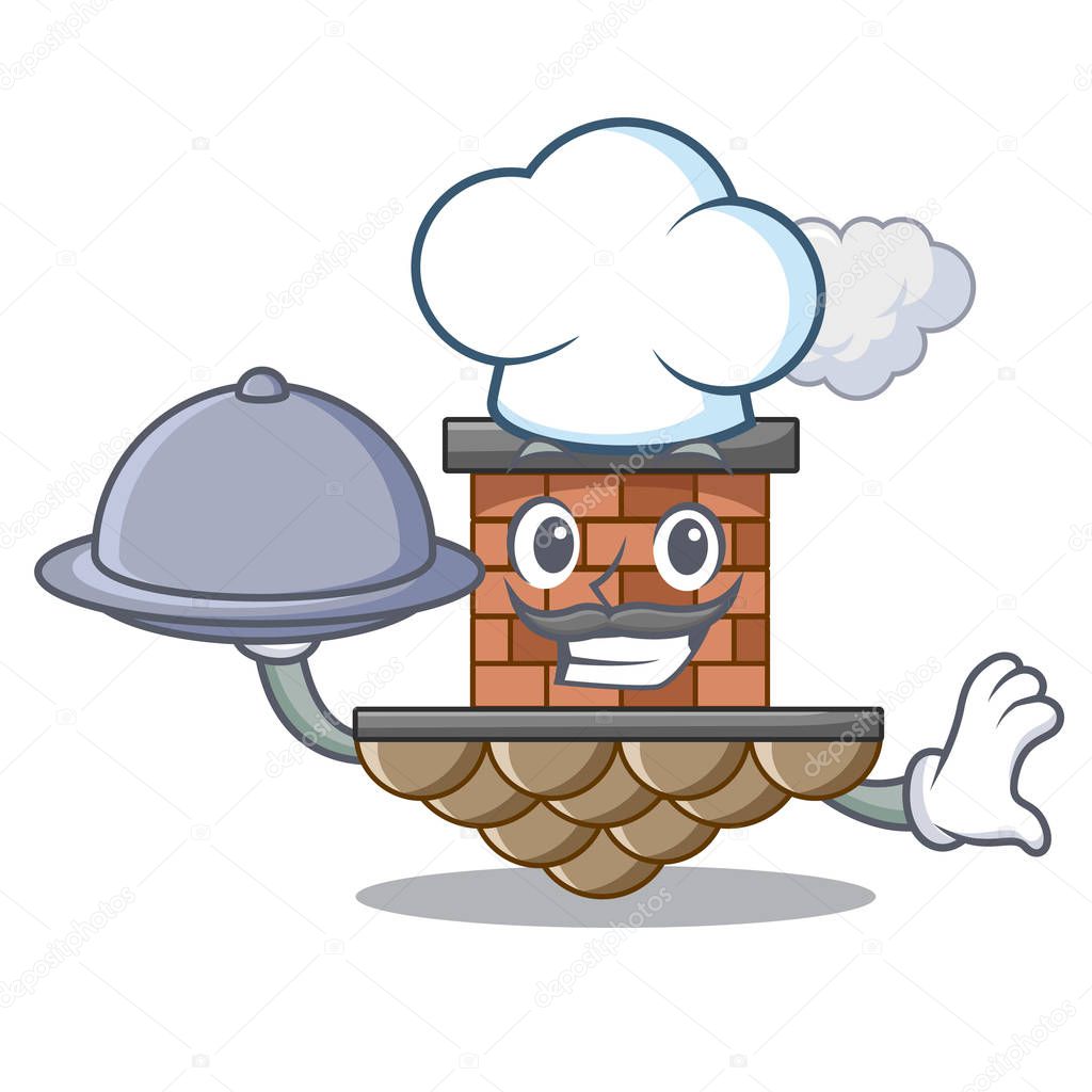 Chef with food miniature cartoon brick chimney above table