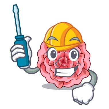 Maskot ahşap masa üstünde otomotiv karanfil çiçek