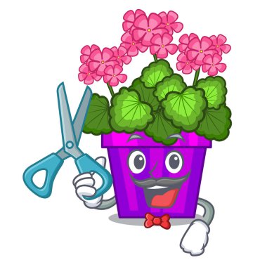 Kuaför Sardunya çiçeği maskotu ile izole