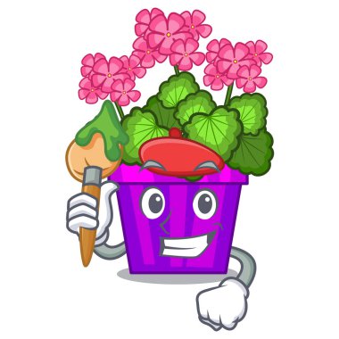 Sanatçı Sardunya çiçeği maskotu ile izole