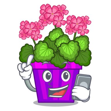 Telefon Sardunya çiçeği ile maskotu ile izole