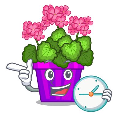 Saati ile Sardunya çiçekleri karakter kök sopa.