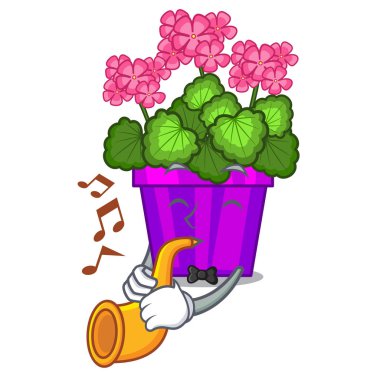 Çizgi film tencerede trompet Sardunya çiçekleri ile