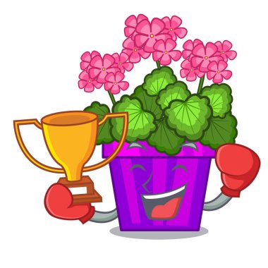 Boks şampiyonu Sardunya çiçekleri karikatür şeklinde