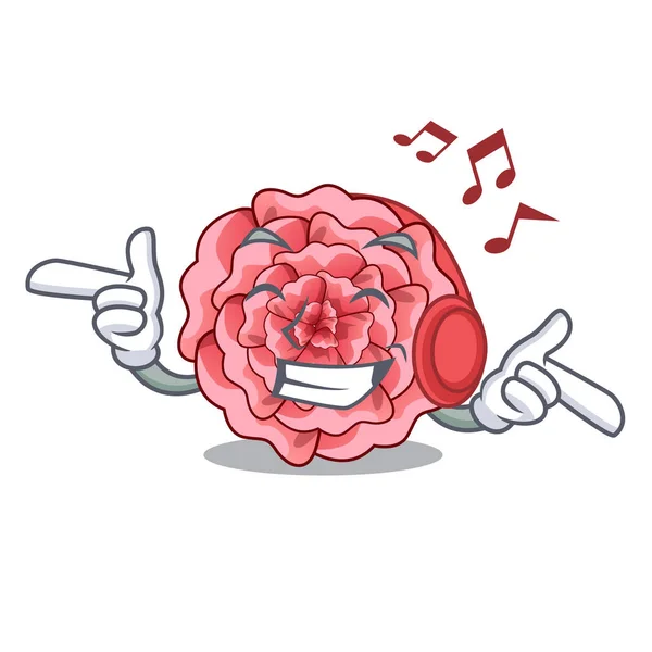 Слушая музыку, цветут гвоздики с карикатурой — стоковый вектор