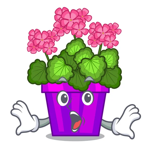 Flores de geranio sorprendidas en la olla de dibujos animados — Vector de stock