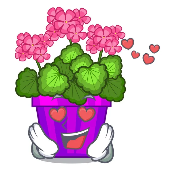 W miłości geranium kwiaty w doniczce kreskówka — Wektor stockowy