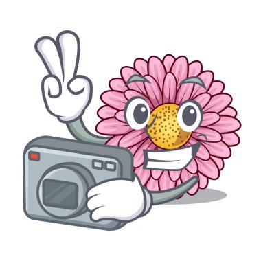 Karikatür izole fotoğrafçı gerbera çiçek