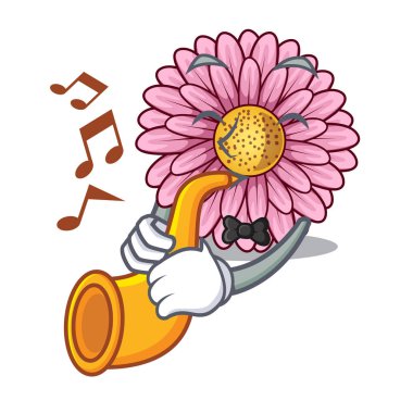 Karikatür izole trompet gerbera çiçek ile