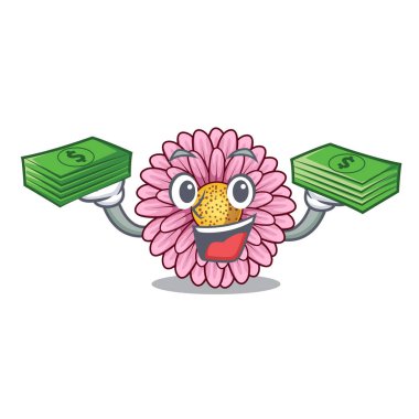Karikatür izole para çantası gerbera çiçek ile