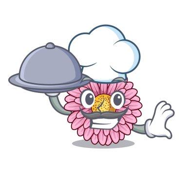 Şef gıda gerbera çiçek izole karikatür
