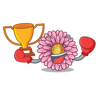 Boks şampiyonu gerbera çiçekleri karikatür şeklinde