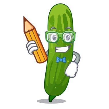 Öğrenci taze salatalık dilimleri karikatür plaka üzerinde