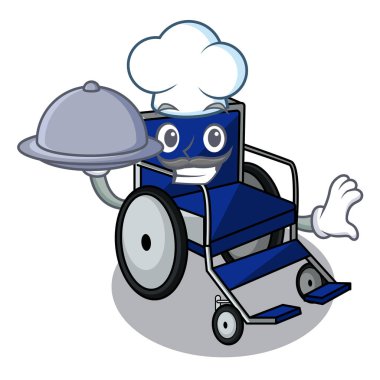 Şef ile gıda karikatür tekerlekli bir hastane odasında