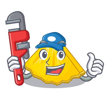 Tesisatçı ananas dilimleri bir karikatür plaka üzerinde