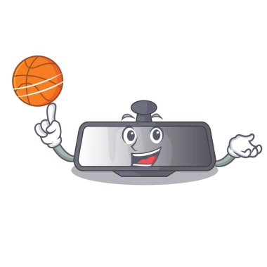 Basketbol arka dikiz aynası ile maskotu ile izole