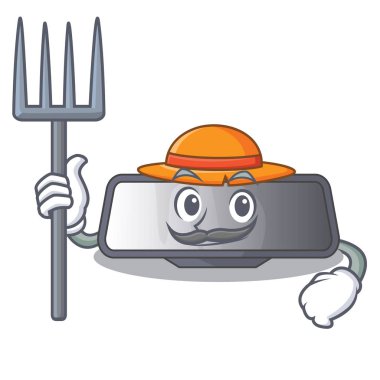 Maskot ile izole çiftçi dikiz aynası