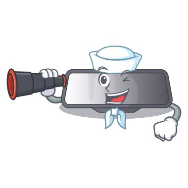 Denizci dürbün dikiz aynasına çizgi film araba ile