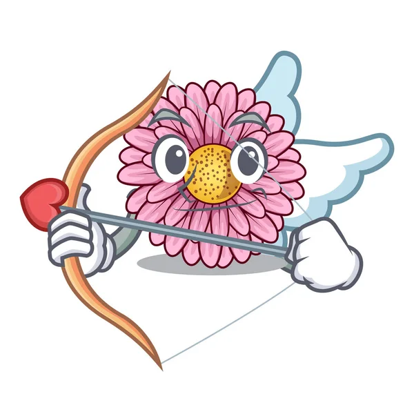 Cupid gerbera bloempot boven tafel van karakter — Stockvector