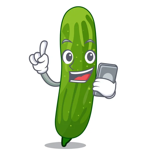 Con teléfono pepino fresco en el cuenco de carácter — Vector de stock