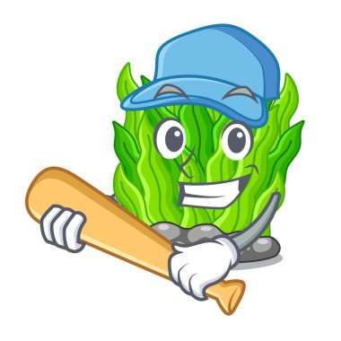 Beyzbol oynayan yeşil yosun karikatür şeklinde