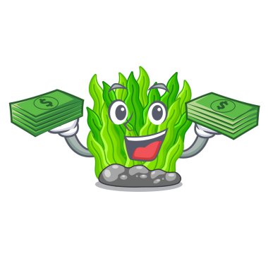 İle para çantası minyatür yeşil yosun maskot tablosunun üst kısmındaki