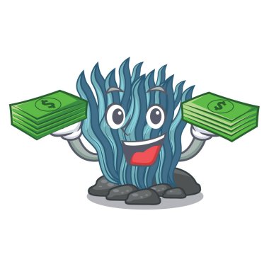 Para çantası mavi deniz yosunu çizgi film ile deniz suyu altında