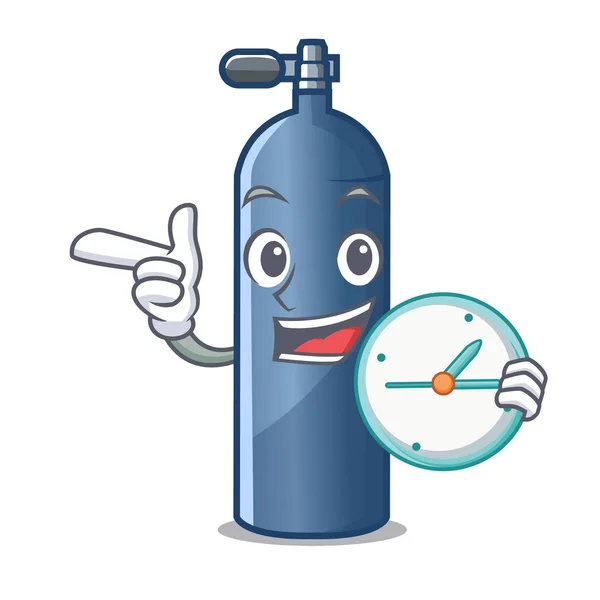 S hodinami, kyslíkovou nádrž potápění samostatný maskot — Stockový vektor