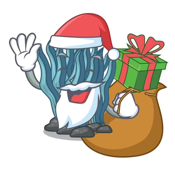 Weihnachtsmann mit Geschenk blaues Algenspielzeug in Cartoon-Form — Stockvektor