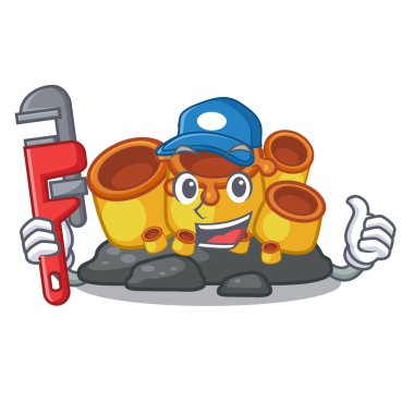 Şekil maskot tesisatçı turuncu sünger mercan