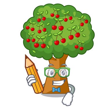 Öğrenci kiraz ağacı maskot izole