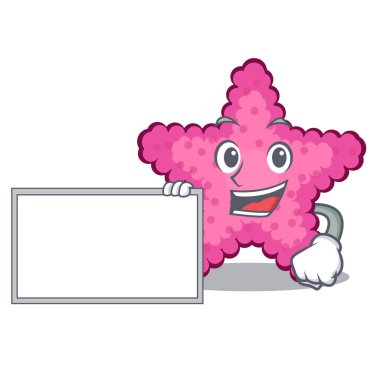 Karikatür ile izole tahta pembe yıldız balığı ile