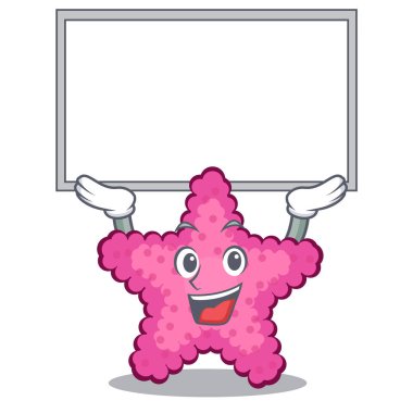 Karikatür ile izole yukarı tahta pembe yıldız balığı