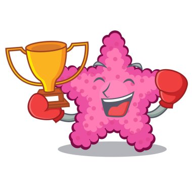 Boks kazanan pembe yıldız balığı hayvan üzerinde maskot kum