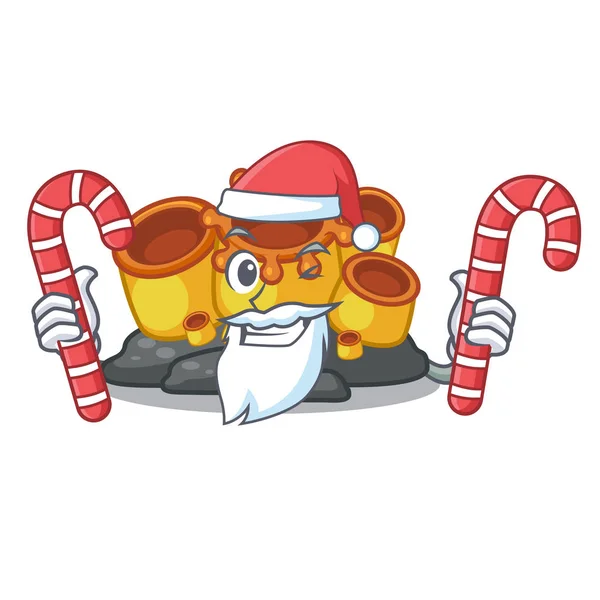 Santa met Candy oranje spons koraal in vorm mascotte — Stockvector