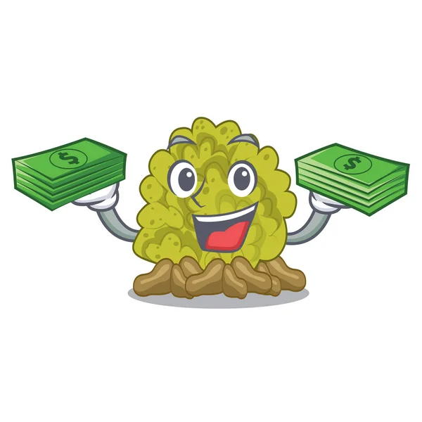Avec sac d'argent récif de corail vert isolé avec dessin animé — Image vectorielle