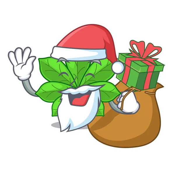 Père Noël avec des châtaignes de cheval cadeau dans les pots de dessin animé — Image vectorielle