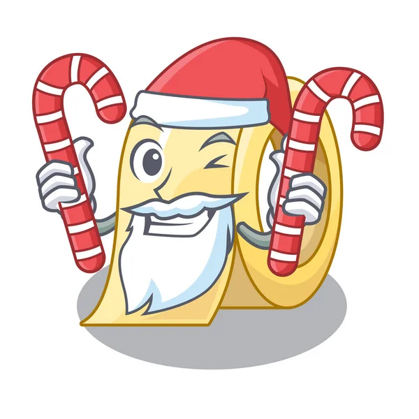 Santa con cinta adhesiva de caramelo en una caja de dibujos animados — Vector de stock