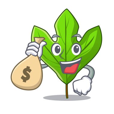 Para çantası ile Sassafras yaprak karakter izole