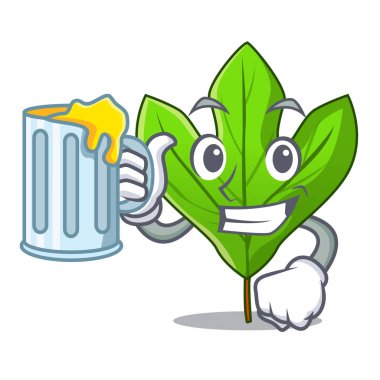 Maskot tencere meyve suyu Sassafras yaprak ile