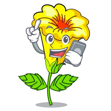 Şekil karikatür ile telefon allamanda çiçek
