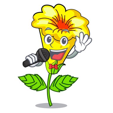 Bir karikatür tencere Allamanda çiçekler Singing