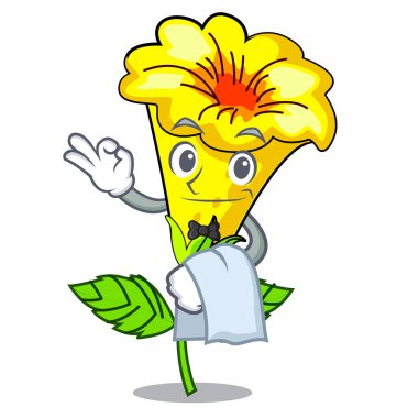 Bir karikatür tencere garson Allamanda çiçekler